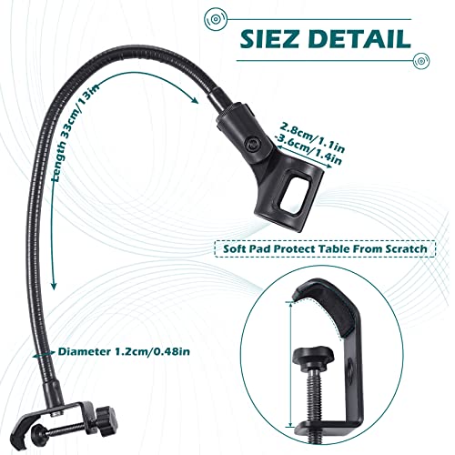 Image of 2 Sets Gooseneck Mic Stand 13 Inch Microphone Stand Flexible Gooseneck Desktop 3 /8 to 5 /8 Inch with Clip Desk Clamp for Podium, Lecture Recording Studio Podcast Meeting Radio Broadcasting Studio Live
