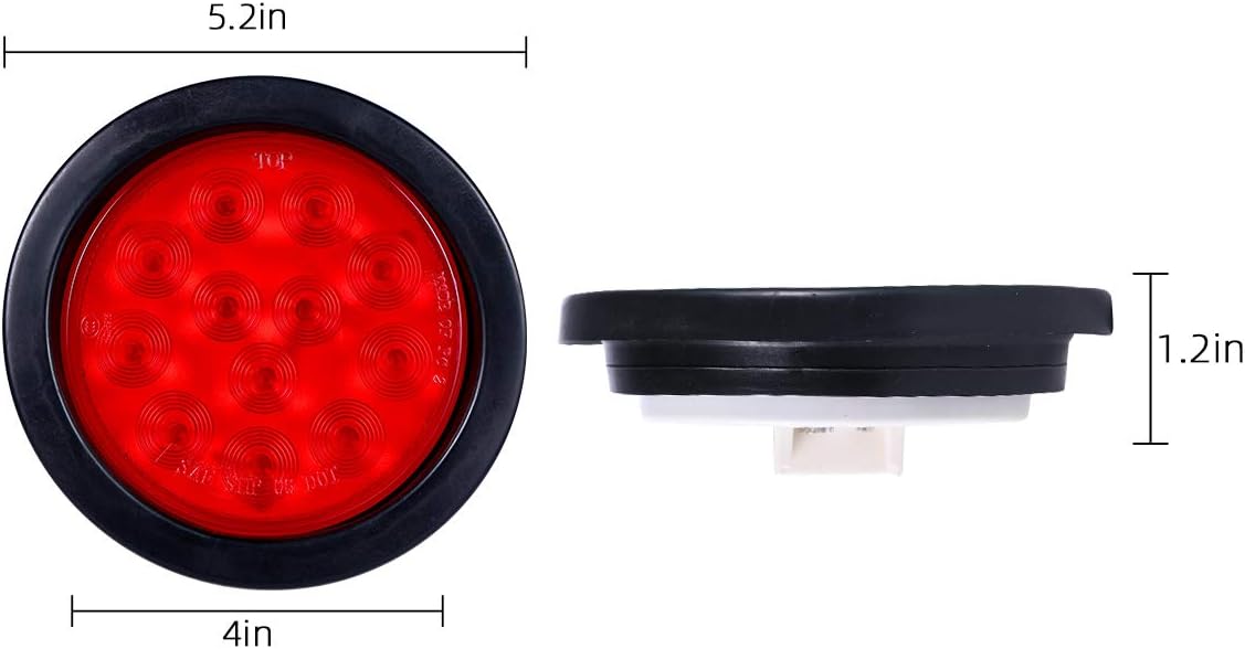 4inch Round Red LED Trailer Tail Lights ( Pack of 8 ) Grommet Plug Included Stop Turn Signal Lights for Truck Trailer RV Boat Bus Waterproof