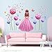 Pink Flower Wall Sticker Butterfly Fairy Girl Wall Decals DIY Purple Princess Removable Dandelion Floral Wall Decals Waterproof Decal Mural for Kids Nursery Bedroom