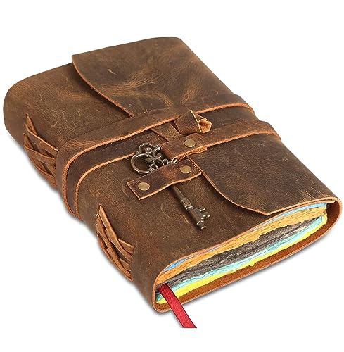 Carnet en cuir B6 fait main avec clés en laiton vintage pour artistes