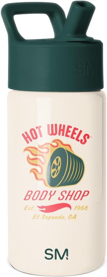 Simple Modern Kids Summit Water Bottle with Straw Lid | Hot Wheels 14oz Stainless Steel Cup Insulated Tumbler for Boys, Girls, School | Body Shop