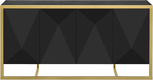 Miniatura 4 de Armario de almacenamiento de madera, aparador con puertas de cristal, gabinete de buffet con espejo de 3 puertas con mango plateado para sala de