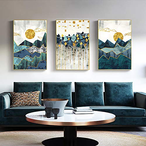 Toile peinture mur art abstrait géométrique triptyque 50x70 cm sans cadre pour salon