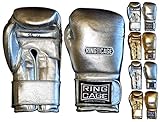 Ring to Cage Metallic Gold, Silver Japanese Style Training Gloves 2.0 - Hook&Loop or Lace-Up (Silver, 12oz Hook&Loop)