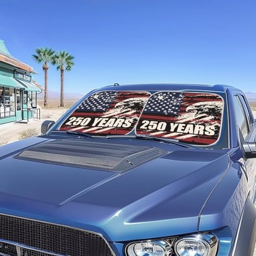 Image of Windshield Sun Shade Foldable 2 PCS 250 Years American Eagle Automotive Windshield Sunshades Sun Visor Reflect UV Sun and Heat and Protect Your Car, Universal Fit for Cars