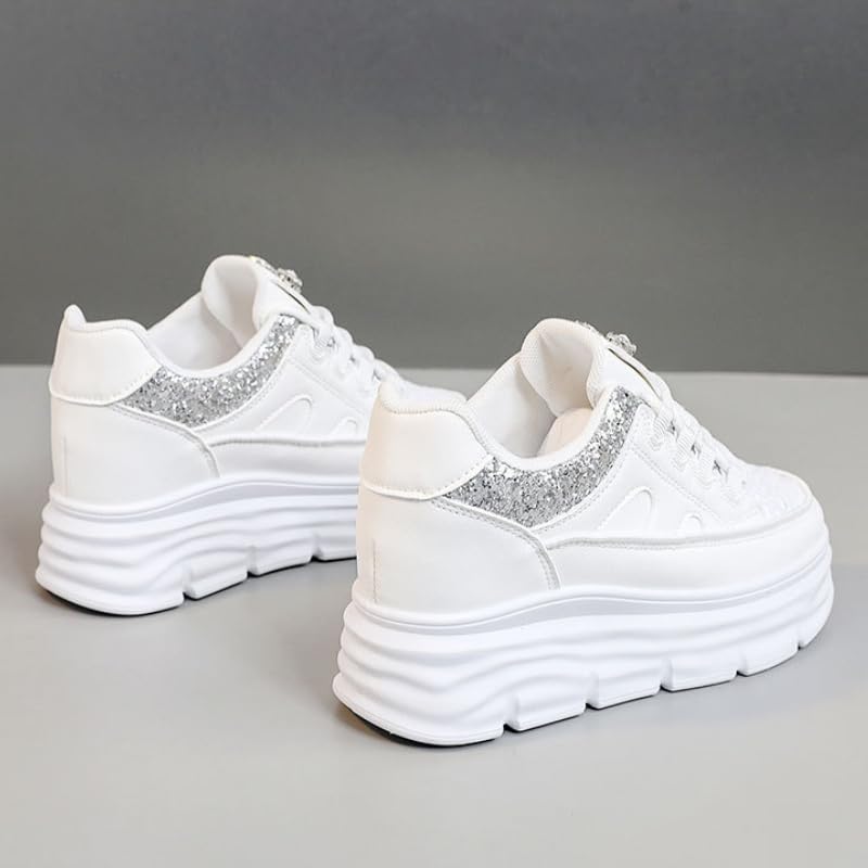 Women's Platform Sneakers Fashion Chunky Casual Walking Shoes Sparkly Rhinestone Fashion Lace Ups Trainers3