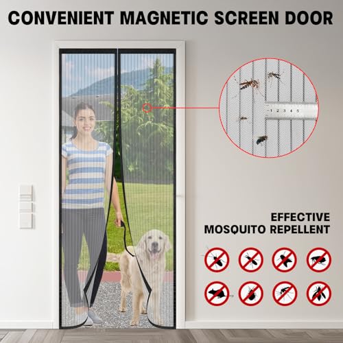 BUIRTLY Fliegengitter Balkontür Magnet, Fliegengitter Tür 95x215cm, Ohne Bohren Stärkere Magneten Insektenschutz Balkontür für Wohnzimmer Kellertüren und Terrassentüren, Schwarz