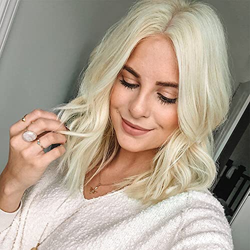 Blonde Wigs for Women Short Wavy Bob Wig Middle Part Wig Shoulder Length Wig Heat Resistant Synthetic Wig Natural Looking Wigs for Daily Party Cosplay Use