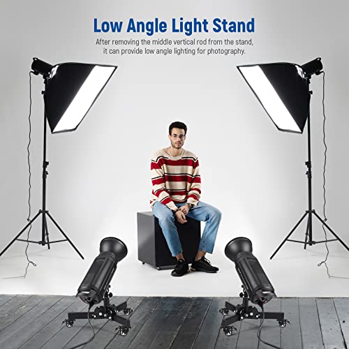 Image of NEEWER Pack of 2 Heavy Duty Light Stands with Wheels, 2.4 Feet Max. Height, Foldable Tripod for Low Angle Shooting, Lighting Stand for Softbox, Monolight and Other Photography Equipment, ST72