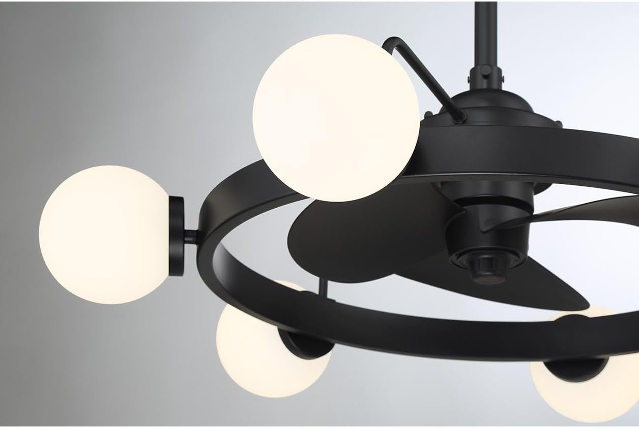 Savoy House 30-FD-345-89 Gibson Fandelier Mid-Century Modern Clear Water Piastra Glass Orb Chandelier Ceiling Fan with Light and Remote, 10" H x 30" W, Matte Black