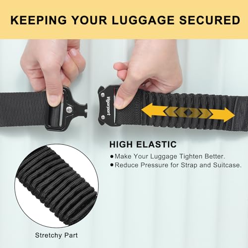 Vigorport Luggage Straps for Suitcases TSA Approved Suitcase Belt, Stretchable Travel Strap for Luggage, Heavy Duty Metal Buckle Luggage Belt Strap (Black, 72" Long/1PK)2