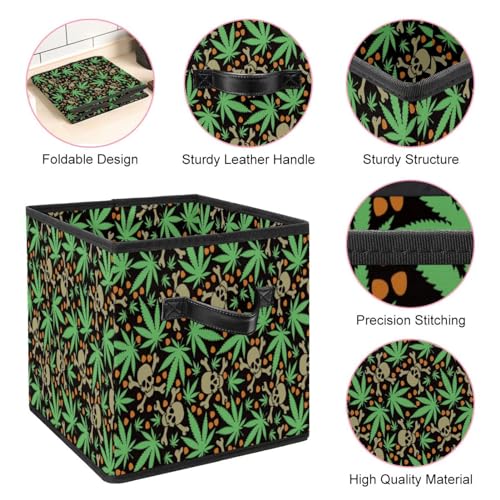 Boîte de rangement pliable cube tête de mort et feuilles pour linge