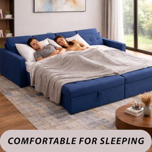 Image of Emilio 4 Seater RHS L - Shape Pull-Out Sofa Cum Bed Sofa for Living Room (Yellow Fabric Color) Premium Fabric Sofa Set for Living Room Sofa Cum Bed