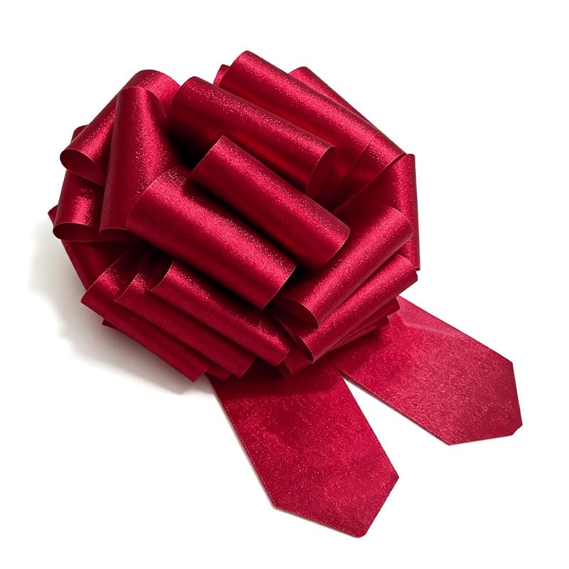Nikovoke 12 Inch Giant Pull Bow, Metallic Gift Wrapping Bows Ribbon for Wedding Car Party Decor Wedding Car Baskets Presents - Red