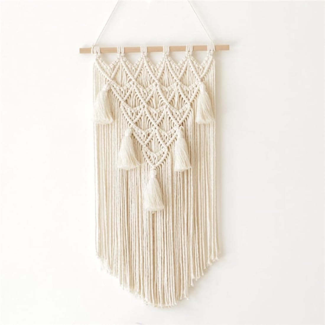 AHE Handmade Macrame Wall Hanging Tapestry with Tussels Home Decor | Wall Hanging Decor | Boho Decor | 14x24 inch| Off-White | 1 pcs