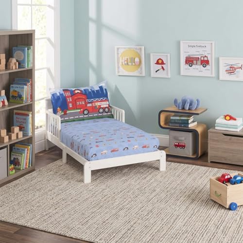 EVERYDAY KIDS 3-Piece Toddler Fitted Sheet, Flat Sheet and Pillowcase Set - Police, Fire and Rescue - Soft Breathable Microfiber Boys Toddler Bed Sheets Set