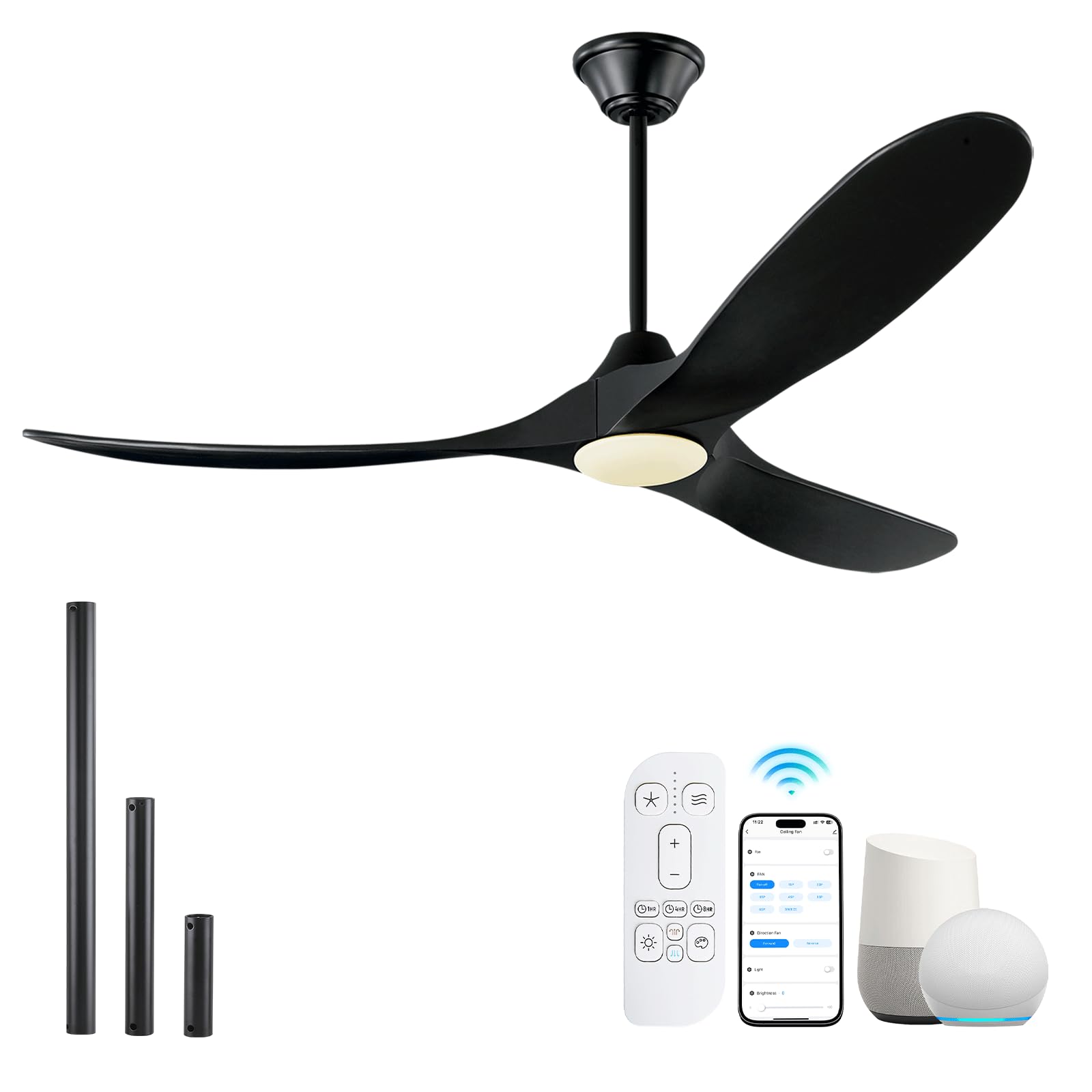70 inch Outdoor Ceiling Fans with Lights for Patios Waterproof, Large Black Smart Ceiling Fan, DC Motor, 3CCT 22W Dimmable Lights, Industrial Propeller Ceiling Fan for Porch Exterior Indoor