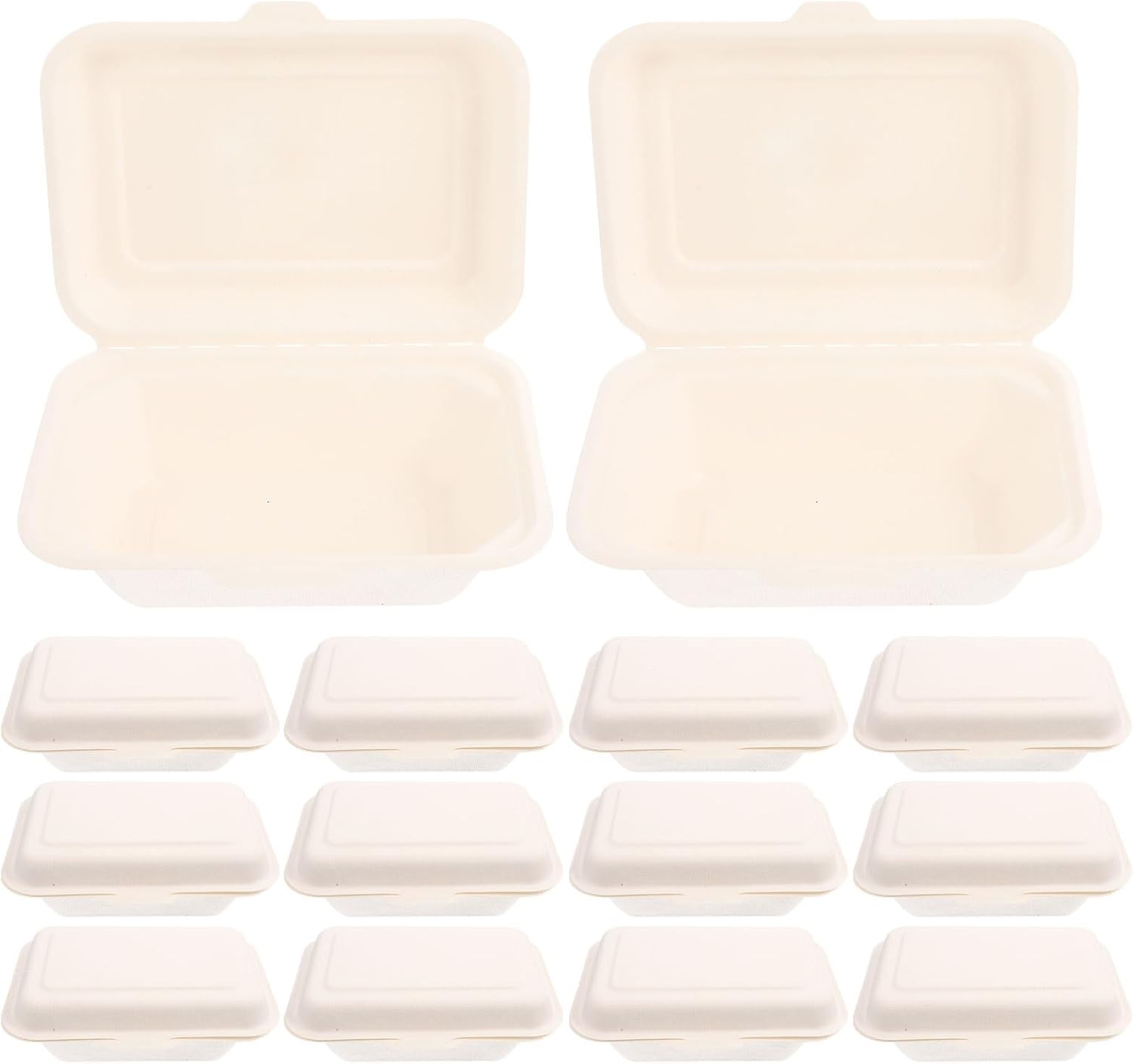 50pcs Disposable Paper Pulp Food Takeout Boxes 600ml White Divided Bento Containers for Meal Prep and Food Packaging
