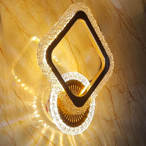 Image of GreyWings Golden LED Wall Light for Home, 3 Color Modes, Warm White, Cool White, Natural White, Modern Acrylic Crystal Wall Lamp for Bedroom, Living Room, Pack of 1