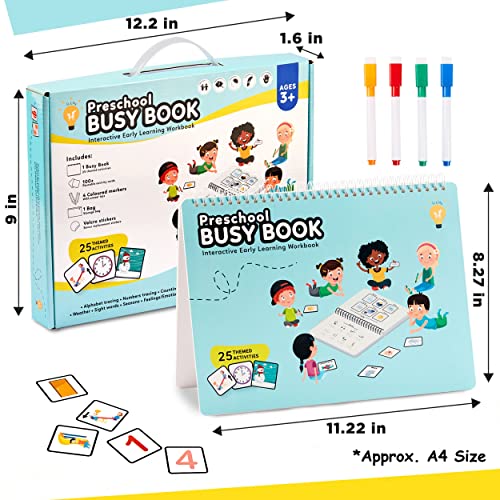 Eml Montessori Busy Book For 3 Year Olds| Preschool Busy Book| Learning Resources & Montessori Toys For 3 Year Old| Preschool Learning Activities| Abc, Coloring, Handwriting Book| Road Trip Essentials #TOP6