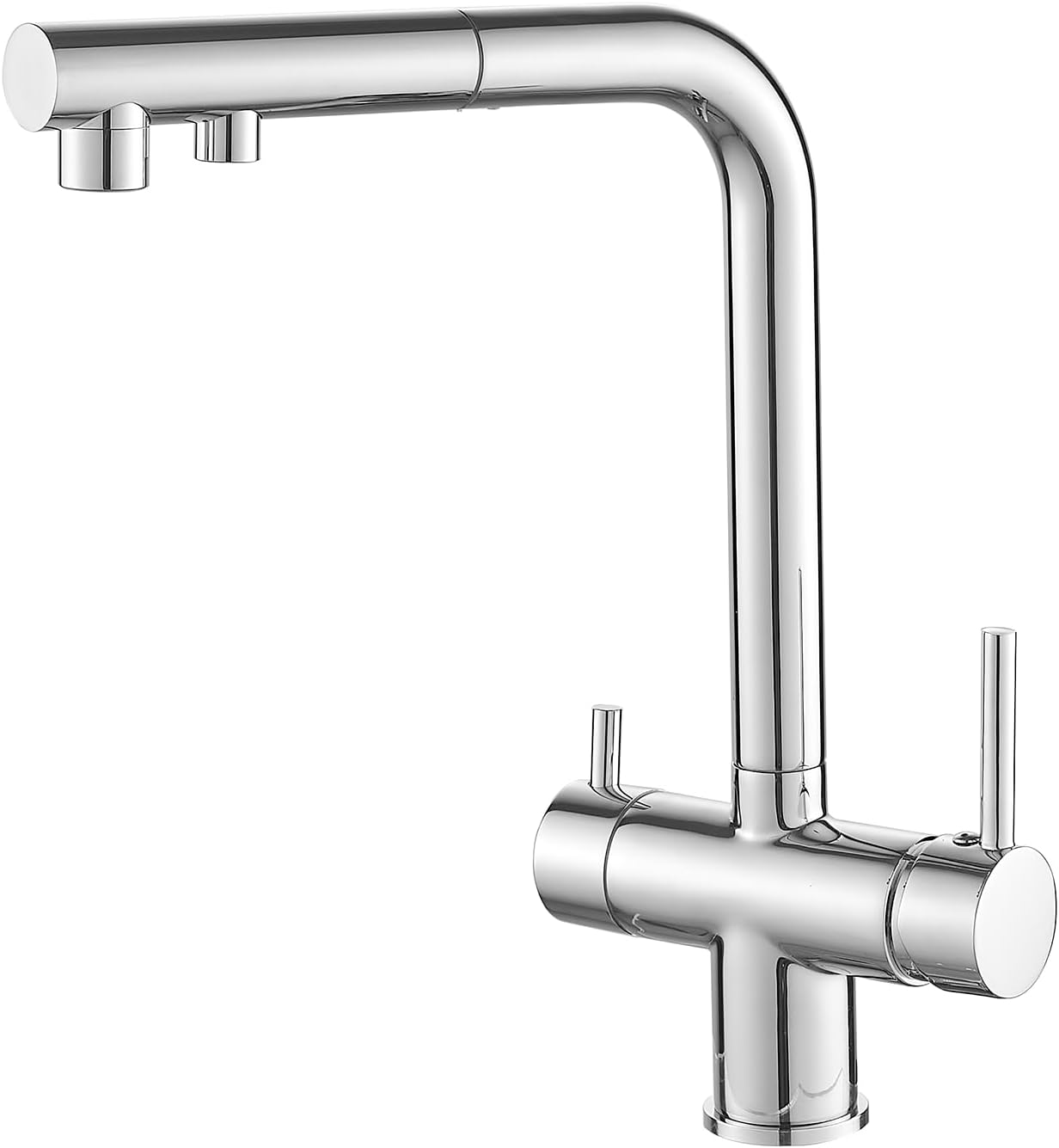 3 Way Kitchen Tap with Pull Out Hose Rotating Faucet 3 Way Water Filter Tap Kitchen Drinking Taps Sink Mixer Chrome