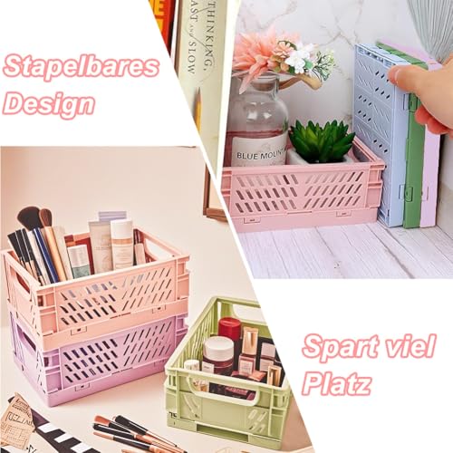 Klappbox, 4 Stück Klein Aufbewahrungskorb Klappkiste 15 x 10 x 5,8 CM, Stapelbar Korb Aufbewahrung für Klassenzimmer, Küche, Büro, Schlafzimmer