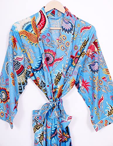 Image of Pure 100% Cotton Robe For Womens Bathrobe Dressing Gown Long sleepwear Free Size Kimono