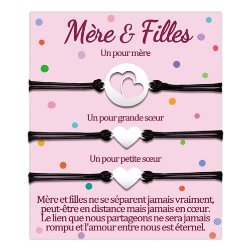 Temulnee Mere 2 Fille Bracelet Cadeau Maman et 2 Filles Bracelets Assortis Pour 3 Pièce Mère Noel Mamounette Cadeau Fetes Des Mere Anniversaire Femme Ado...