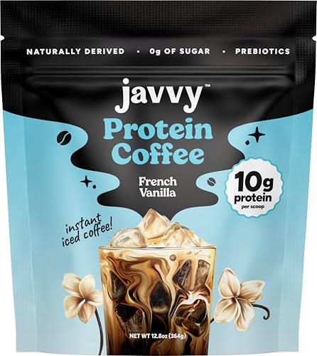 Image of Javvy Protein Coffee for Cold Brew & Iced Coffee, French Vanilla V2 | 10g Whey Protein, 100% Natural Cold Brew, Zero Artificial Flavors & Sweeteners, 80mg Caffeine, No Added Sugar