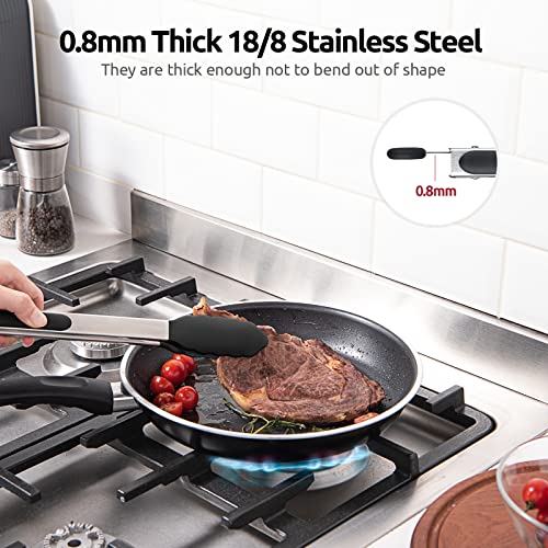 U-Taste 30cm Silicone Tongs: 315℃ Heat Resistant Kitchen Tong with Firm Sealed Non Stick Rubber Tips, Silicon Coated 18/8 Stainless Steel Handle and Smooth Locking for Cooking Serving BBQ (Black) - Image 6
