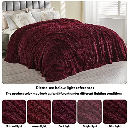 GONAAP Fuzzy Faux Fur Throw Blanket Wine Red Super Soft Cozy Plush Fuzzy Shaggy Blanket for Couch Sofa Bed (Wine Red, Throw(50"x60"))