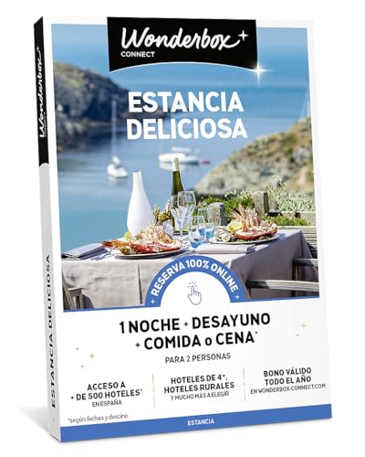 WONDERBOX connect - Caja Regalo - Estancia Deliciosa - 1 Noche con Desayuno más Comida o Cena en España para 2 Personas Entre más de 500 hoteles en España