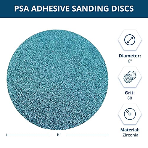 Benchmark Abrasives 6\" Premium Zirconia No Hole PSA Discs, Self Adhesive Random Orbital Sander Discs for Sanding Polishing on Metal Wood Fiberglass (10 Pack) - 80 Grit - Thumbnail 5