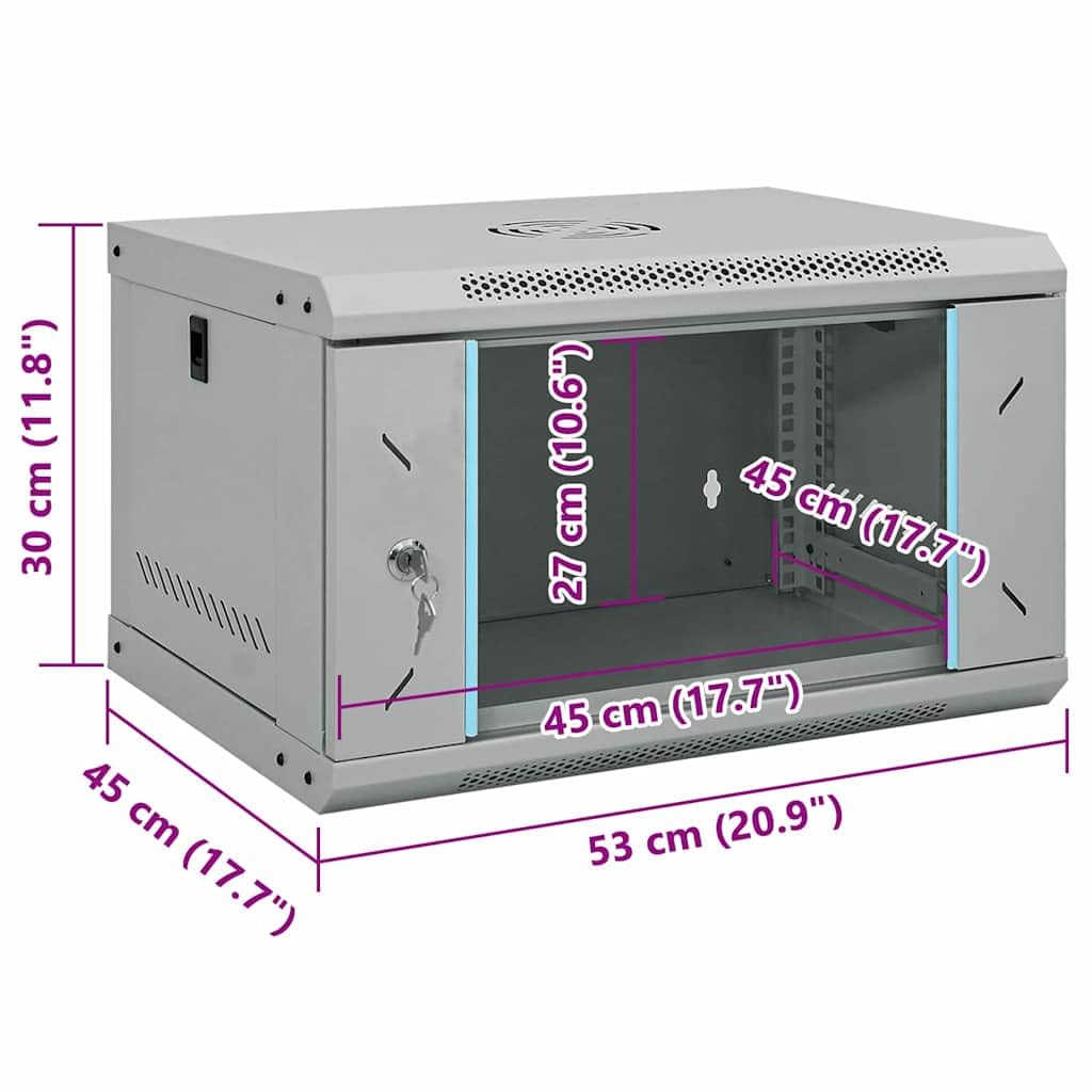 Armoire murale pour réseau, 53 x 45 x 30 cm, armoire serveur en acier avec porte en verre de sécurité, armoire de données pour bureau, design industriel, gris