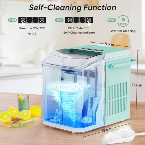 Image of DUMOS Countertop Ice Maker with Handle, 26lbs /24H Portable Ice Machine | 9 Bullet Cubes Ready in 6 Mins, Self-Cleaning, Quiet Compact for Home, Kitchen, RV, Camping, Bright Green
