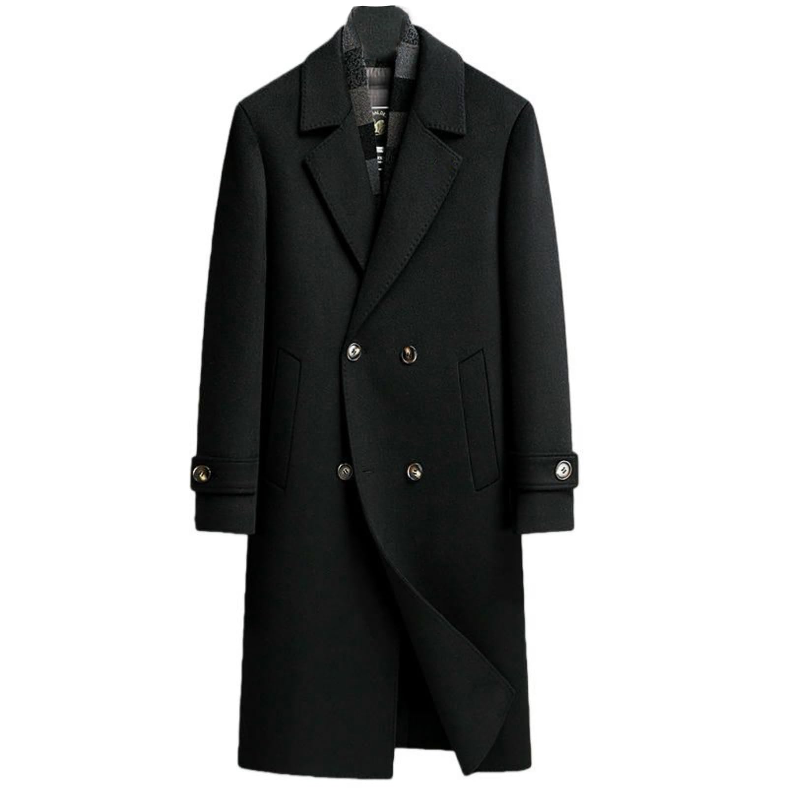 Herren Herbst-Winter langer Doubleface-Kaschmir-Wollmantel mit abnehmbarem Schal und Daunenweste
