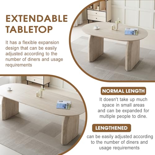 Image of 59.06 inch-90.55 inch Extendable Dining Table for 6 8 10, Modern Oval Kitchen Table with Dual Pillar Base, Wooden Expandable Dining Table for Kitchen Dining Room Living Room Dinner Party Family Gathering