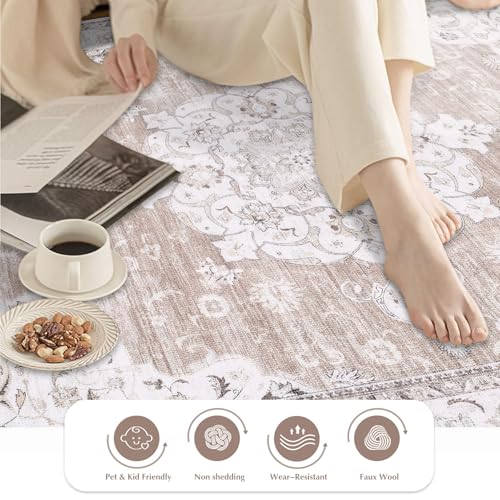 Vintage Boho Farmhouse Rug - 6x9 Soft Non-Slip Accent Rug for Bedroom, Office, Dining Room