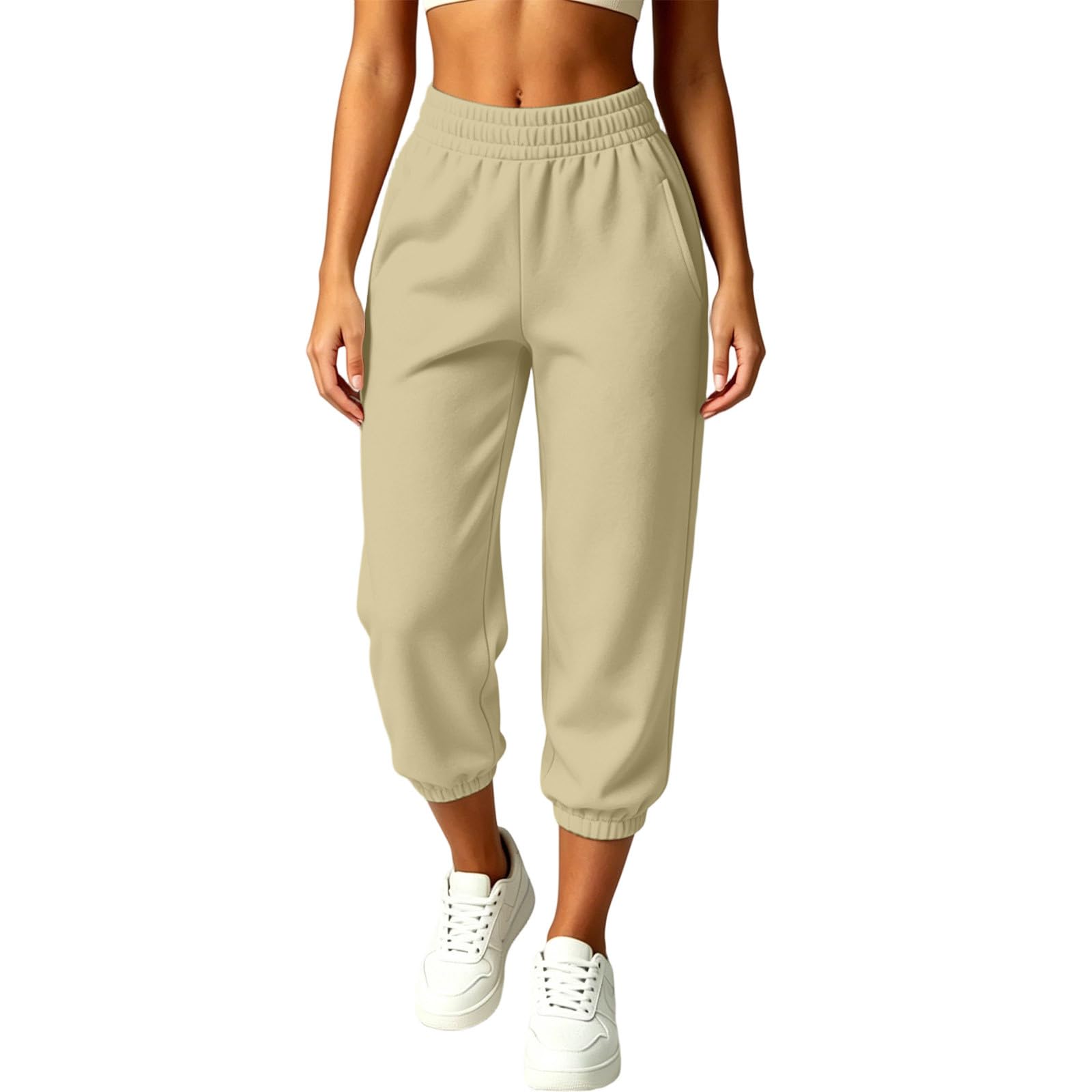 Generico Pantaloni Tuta Donna Pantloni Cotone con Elastico in Vita Morbidi Pantaloni da Corsa con Tasche a Gamba Dritta Pant Baggy Tinta Unita Pantalone Larghi a Vita Alta per Yoga e Fitness