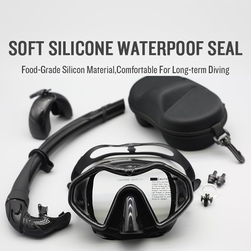 Máscara de Snorkel Buceo Kit de Snorkel de Silicona Impermeable y antivaho para Adultos con Espejo de Superficie de Buceo de Gran tamaño