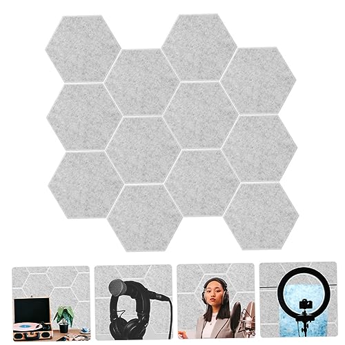 Paneles Acústicos Hexagonales TOYANDONA 12 piezas, Aislamiento de Absorción de Sonido para Estudio en Casa, Teatro, Gris, Fibra de Poliéster miniatura 2