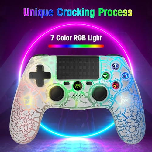 DYONDER Wireless Controller for PS4, Wireless Remote Gamepad with Unique Cracked Design/Dual Vibration/6-Axis Motion Sensor/Audio Function, Game Controller Widely Compatible with PS4/PC(White) - Image 3