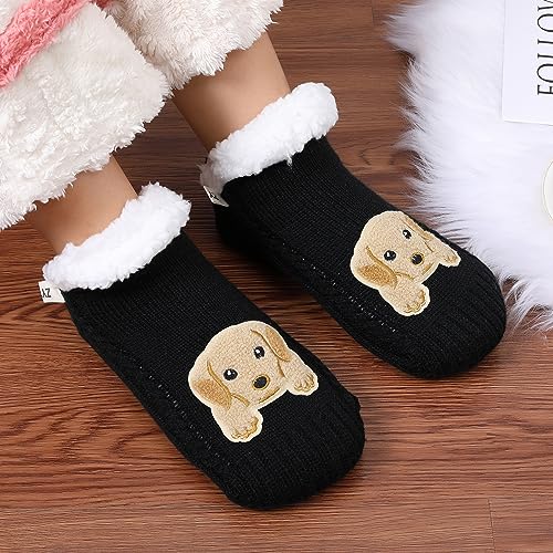 Image of ZYZX Cute Dog Slipper Socks for Women with Grips,Fuzzy Socks Indoor