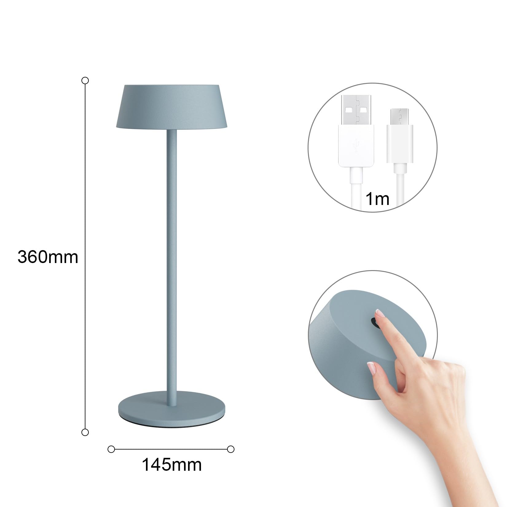 K-Bright Lampada da tavolo, Lampada Notte 3000K, Protezione IP54 Lampada Led Ricaricabile senza fili, Adatto A Cena, Lettura, Camera, Giardino E Tanto In Piu (Blu)