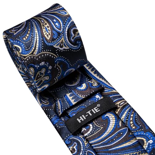 Image of Hi-Tie 70 inches Ties for Men Silk Extra Long Necktie and Pocket Square Cufflinks Set Men Big and Tall Tie Business