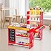 VEVOR Kids Pretend Play Grocery Store, Wooden Supermarket Toy Set with Shopping Bag, Conveyor Belt, Scanner, Cash Register, Realistic Scale, Gift for Boys & Girls