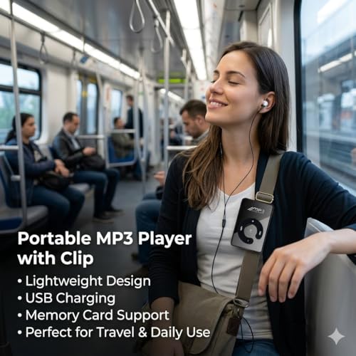 Image of Mabron Portable MP3 Player with Back Clip, Lightweight Music Player with USB Charging, Supports Memory Card, Compact Design for Travel, Gym & Daily Use