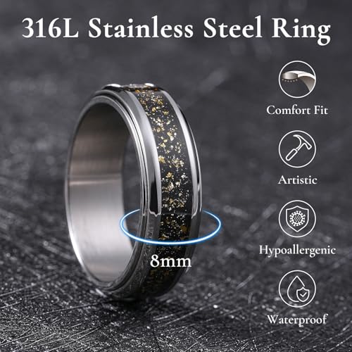 Image of King Will 316L Stainless Steel Spinner Ring for Men Women- 8mm Width Fidget Ring with Dragon /Celtic Knot Pattern, Stress Anxiety Relief Comfort Fit Wedding Band