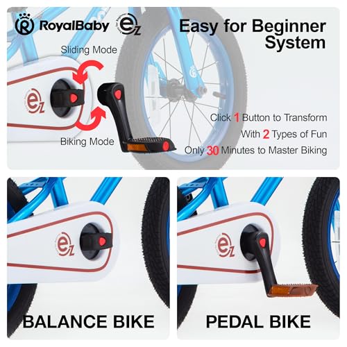 Image of RoyalBaby Kids Bike, Terra EZ Balance to Pedal Convertable Bicycle, 14 16 18 Inch Easy Learn Balancing to Biking Boys Girls Ages 3-9 Years Beginners