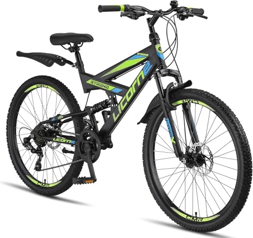 Licorne Bike Strong D 26" Mountain Bike, 21 Marce, Nero/Blu/Lime